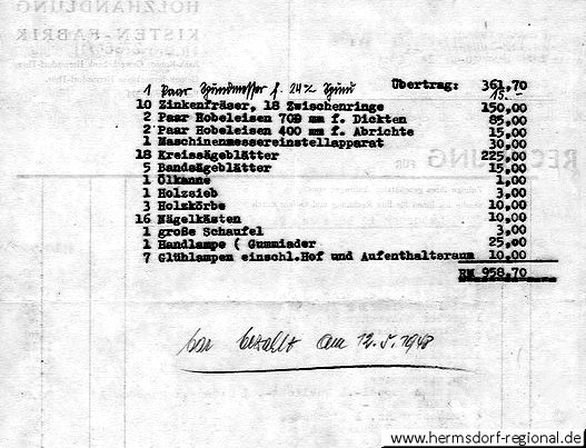 15.12.1947 Rechnung an die Elektrotechnische Sowjetische Aktien-Gesellschaft Werk Hescho-Kahla Hermsdorf.